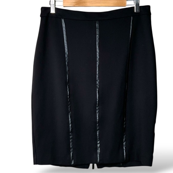 JOSEPH RIBKOFF Jersey Knit Black Skirt Satin Inserts Exposed Back Zipper Sz 14 - Picture 3 of 8